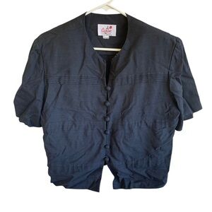 Vintage 80s 90s Caron Women's Navy Shirt Blouse Size 14